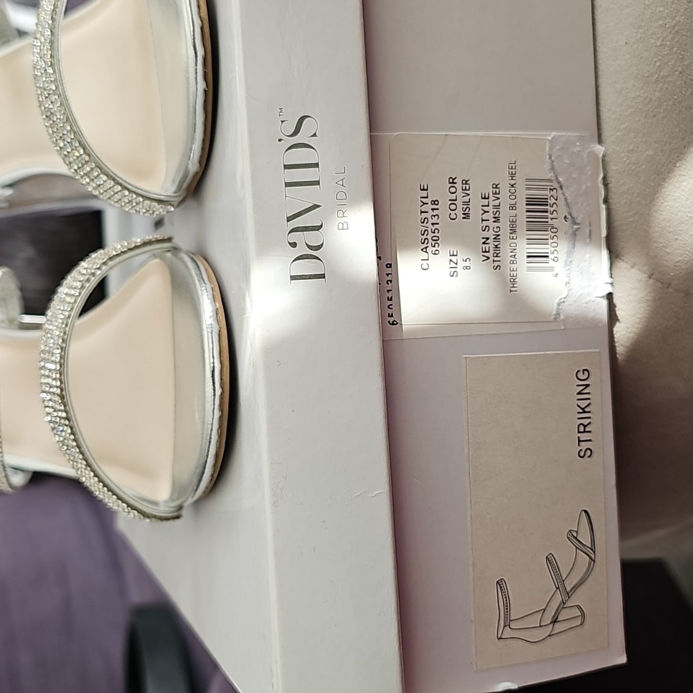 David's Bridal Silver Rhinestone Heels - Picture 3 of 6